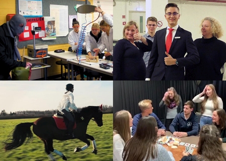 Das Online-Voting beim Videowettbewerb „Knete für die Fete“ ist beendet. Das Bild zeigt von oben links im Uhrzeigersinn Ausschnitte aus den Videos der Marienschule, des Adolfinums, des Julius-Stursberg-Gymnasiums und des Amplonius-Gymnasiums.